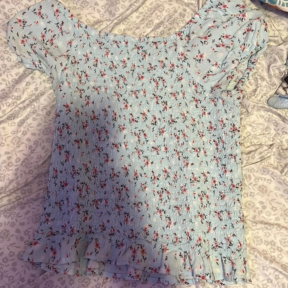 Blue,pink,white flower shirt!